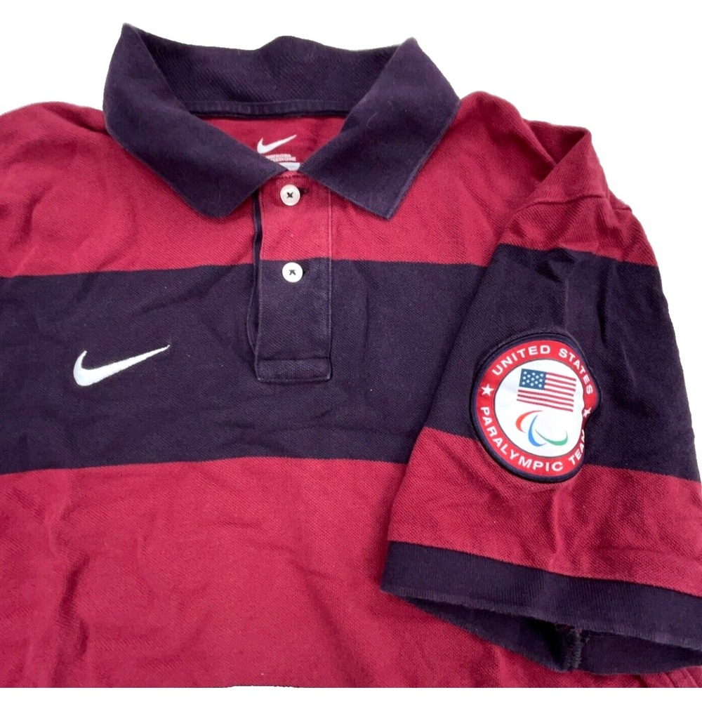 Nike Polo Shirt Men XL Red Purple Striped Colorblock USA Paralympic Team Rugby